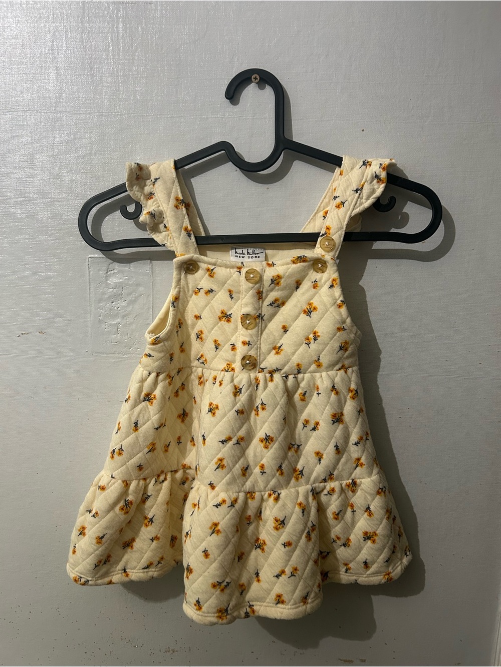 Nicole Miller Cream Quilted Floral Tiered Dress with Yellow Flowers